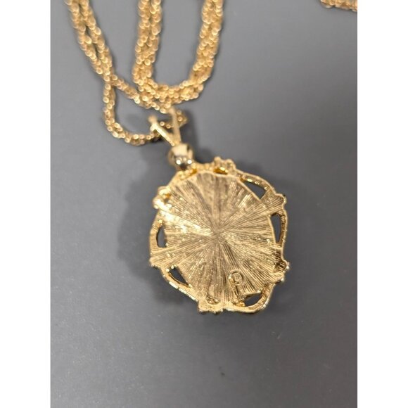 Vintage Avon Faux Tigers Eye Cabochon Pendant Necklace Gold Tone 18" - Picture 7 of 10